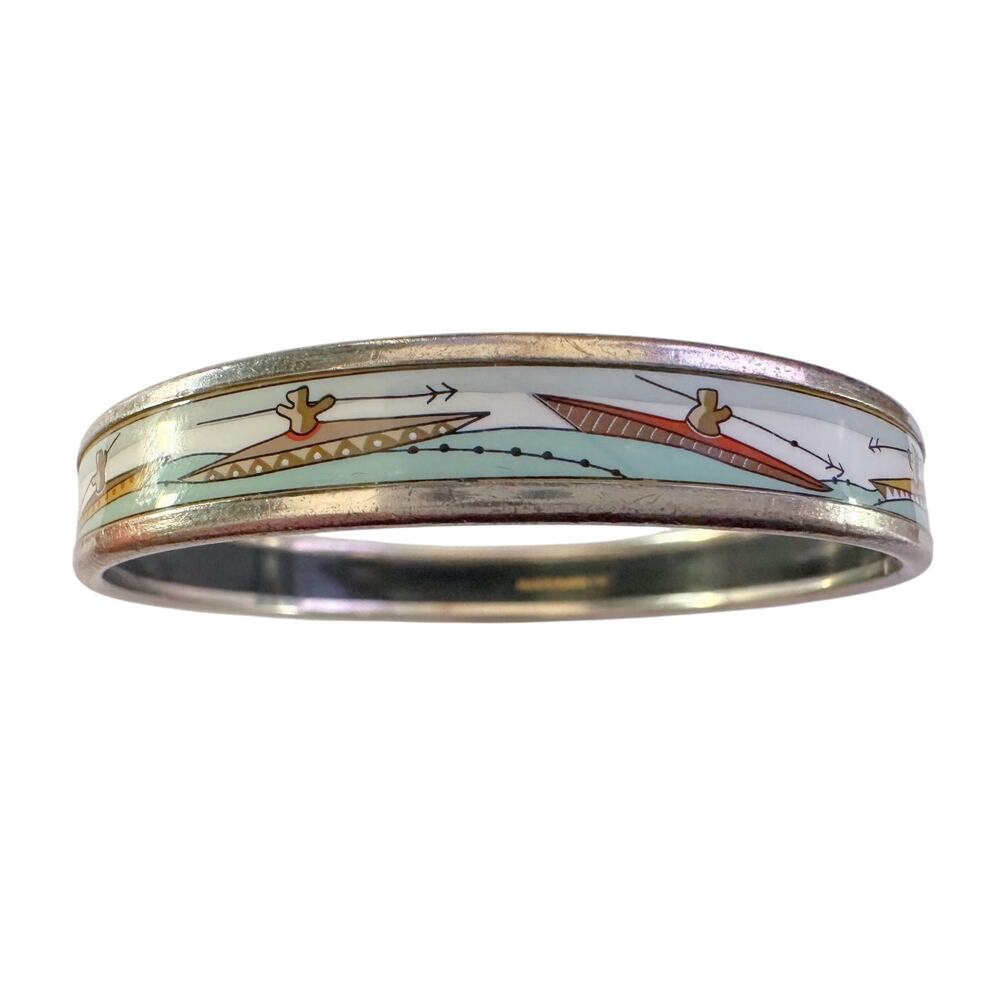 HERMES Enamel Printed Narrow Canoe Pattern Bracelet - Picture 12 of 16